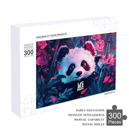 Puzzle en Bois Illustré Lofi Panda Floral Jungle pour Adultes, 300 PCS – vue 4