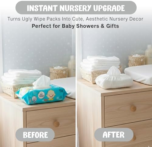Baby Wipes Cover – Universal Size, One Size Fits All Wipes Packages | Muslin Cotton Tissue Cover for Nursery, Diaper Bag & Changing Table, Station | Gingham & Neutral Patterns (Cream)