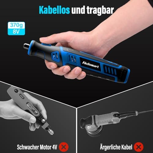 Mini Trapano Elettrico, 8V 2.0Ah utensile rotante multifunzione Con luce LED, 5 Velocità Max 30.000 giri/min, 135 Accessori, Per Forare, Incidere, Lucidare, Smerigliare, Togliere Ruggine