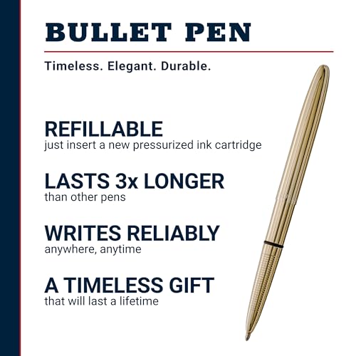 Image of Fisher Space Pen Solar Flare Gold Titanium Nitride Bullet Pen, Pressurized Ballpoint Pen, Compact Size, Writes Upside Down, Extreme Temperatures, Black Ink, Medium Point, Gift Box, Made in USA