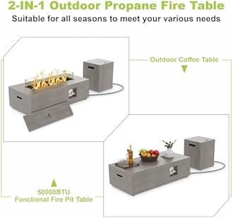 42" Modern Fire Pit Table with LED Light 50,000 BTU Deck Fire Pit Table Includes Wind Guard, Lid, Rocks & Cover - Propane Gas Patio Fireplace, Chimenea para Patio (Grey/Golden Light, 42" LED)