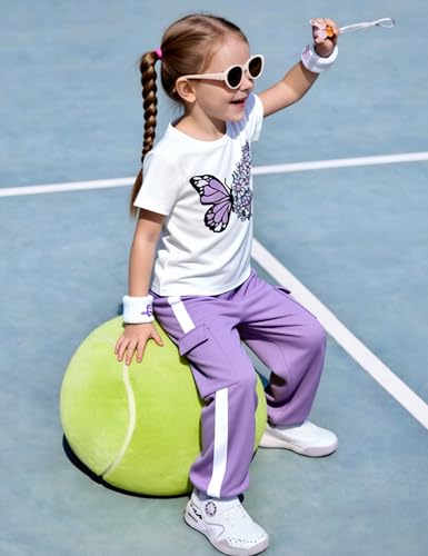 Image of Girls 2 Piece Outfit, Graphic Short Sleeve T-Shirt and Cargo Jogger Sweatpants Set, Ages 4-13