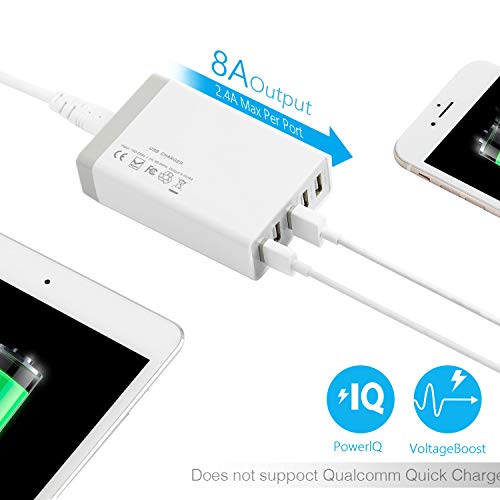 5-Port USB Charging Stations for Multiple Devices, Desktop 40W 8A Multi USB Wall Charger Compatible with Tablet, Phone, Cell Devices Product, Android Phone and All USB Port Devices