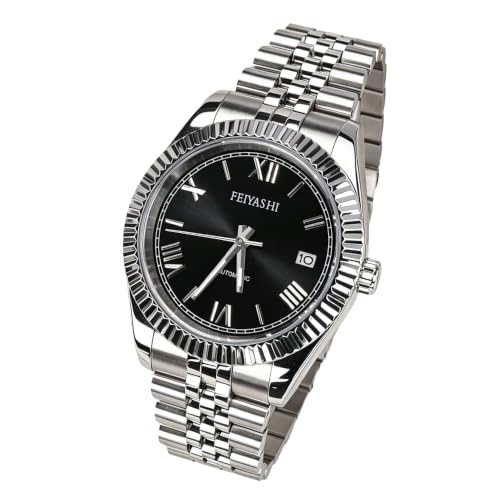 FEIYASHI Men's Datejust Mechanical Watch,Luminous Dial,Date Window,Waterproof Watch，White：40mm