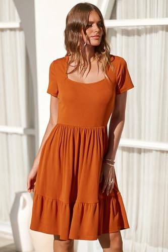 Image of Newshows Women's 2026 Summer Casual Square Neck Ruffle A Line Beach Vacation Sundress Work Business Dress with Pockets