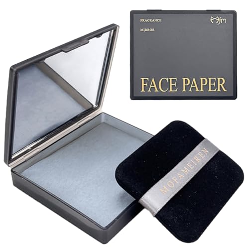 FMYODWU 100 Hojas de Papel Secante con Tubo de Espejo y Puff Autoadhesivo, Papel de Control de Grasa para Piel Grasa, Control Eficaz de la Grasa, Sin Fragancia, Sin Aceite, Carbón de Bambú
