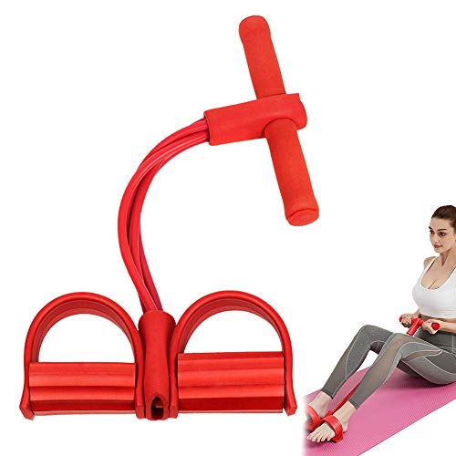 ZoneYan Corde de Tension Multifonctionnelle, Sit-Up Bodybuilding Expander, Pédale Pull Cordes, 4 Tube Jambe Exerciseur (Red)