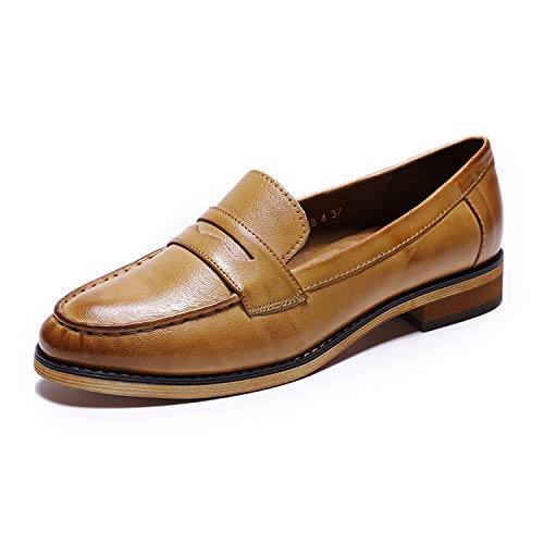 Image of Mona flying Women's Classy Leather Penny Loafer Dress Casual Slip on Flat Office Work Shoes for Ladies