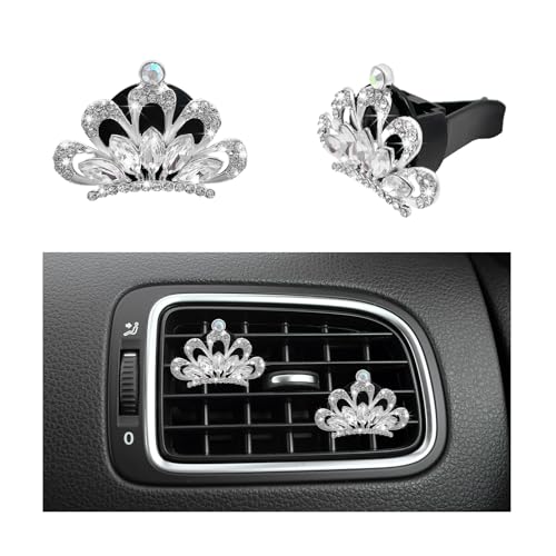 Image of Yourkar 2 PCS Bling Car Air Vent Clips, Crystal Rhinestone Crown Vent Decorative Air Freshener Clips, Sparkly Diamond A /C Outlet Aroma Diffuser Clip for Vehicles, Car Accessories (White)
