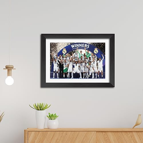 Image of TenorArts Real Madrid Champions League Poster UCL 2022 Trophy Celebration Wall Photo Frame Painting with Matt Finish Black Texture (12 inches x 9inches)
