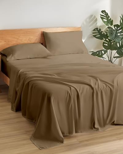 Image of Microfiber Queen Size Bedsheet with 2 Pillow Covers | Ultra Soft & Breathable Flat Sheet | Wrinkle-Resistant, Premium Comfort for Everyday Use |Size (90 inch x 102 inch) Taupe