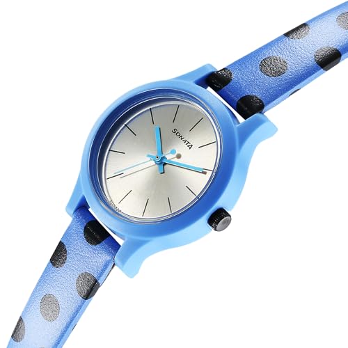 Image of Sonata Dot to Dot - Excl Fkt Plain 3 Hands Silver White Round Dial Dark Blue A1Leather Strap Women's Watch - 87030PL15W