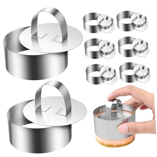 DECHOUS 8Sets Stainless Steel Round Cake Rings with Height Mousse Molds for Baking Shaped Cakes Home Bakery and Restaurant Use