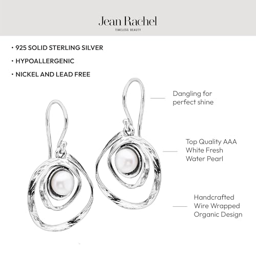 Jean Rachel Jewelry 925 Sterling Silver Dangle Earrings for Women with Freshwater Pearl - Free Form Vintage Design - Hypoallergenic, Lead & Nickel Free - Artisan Handcrafted Statement Earrings2