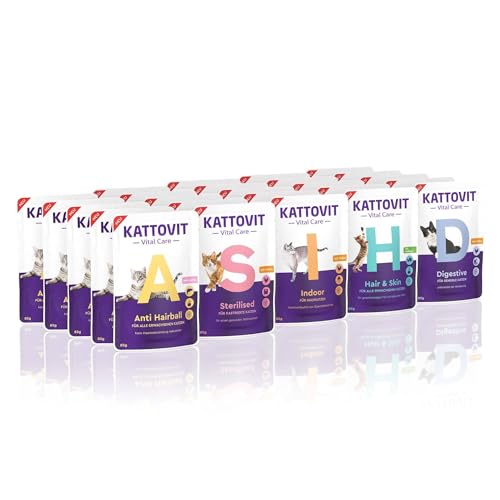 KATTOVIT - Vital Care Wellnessbox Nassfutter für Katzen | Katzen-Nassfutter im Frischebeutel mit Gesundheitsplus | Alleinfuttermittel für ausgewachsene Katzen | 25 x 85 g