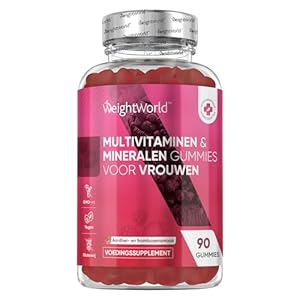 Multivitamine Gummies voor Vrouwen – Natuurlijke vitamine gummies met 13 vitaminen en mineralen – Met CoQ10, Teunisbloemolie en Hyaluronzuur – 90 vegan gummies – Aardbeiensmaak – Van WeightWorld