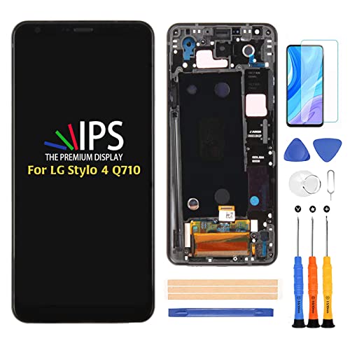 A-MIND for LG Stylo 4 Q710 LCD Display Screen Replacement,for LG Stylo 4 / Q Stylus Q710 Q710MS Q710AL Q710US Display Panel Repair Parts Kit,with Tempered Glass+Tools (Black with Frame)