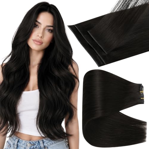 Image of Full Shine Invisi Edge Clip in Human Hair Extensions, Black 16 Inch 120g