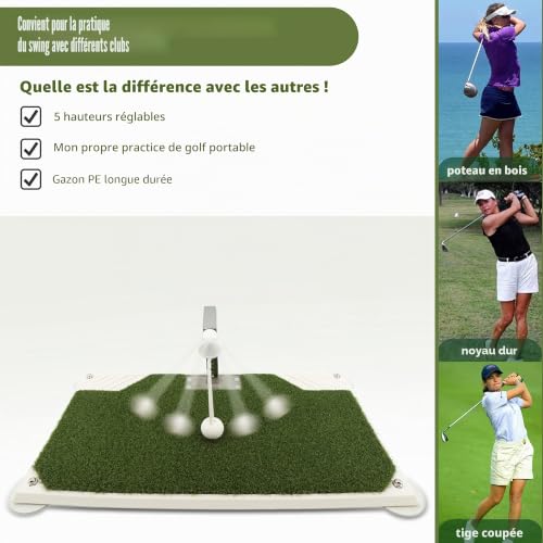 Entraîneur de swing de golf – Équipement d'entraînement de golf avec 5 réglages de hauteur – Simulateur d'entraînement de fer et de club à la maison et à l'intérieur – Tapis d'entraînement portable – vue 6