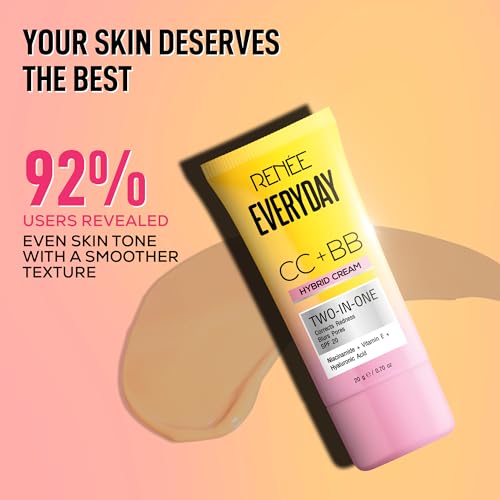 Image of RENEE Everyday CC + BB Hybrid Cream With SPF 20 - Almond Creme| Corrects Redness, Blurs Pores, Refines Skin Tone, Hydrates Skin | With Niacinamide | Lightweight, Buildable Coverage | 20 g