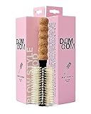 Cepillo de pelo de cerdas de jabalí de nailon, cepillo redondo para secado con soplado, cepillo pequeño de barril de 2 pulgadas, cepillo antiestático, mango de agarre cómodo de corcho, herramienta de