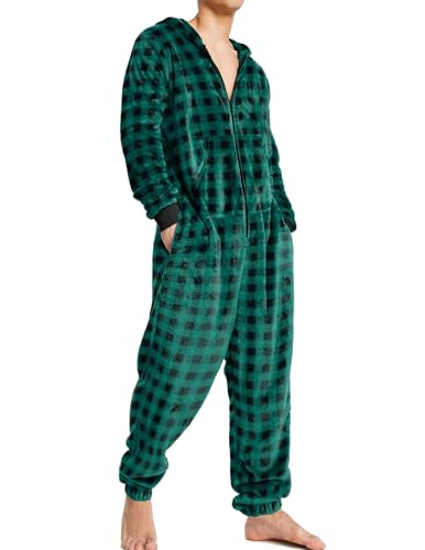 Ekouaer Mens Onesie Christmas Hoodie Fleece One Piece Pajamas Zipper Up Flannel Adult Pjs S-XXL