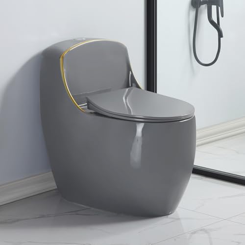 Simple Project Modern One-Piece Egg-Shaped Toilet with Powerful Siphonic Flush System, Single Flush 1.6 GPF, Quiet and Compact Design for Small Bathrooms, 12-Inch Rough-In Egg Toilet - Gray