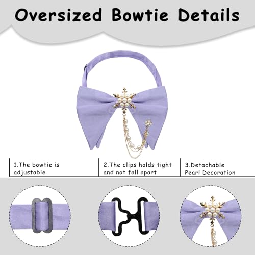 Image of Oversized Bow Ties for Men, Adjustable Bow Tie Pre-tied Bowties Pearl Decoration Bowtie for Tuxedo Wedding Party Prom
