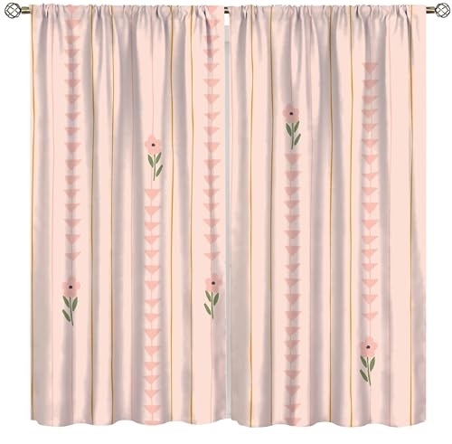 with Lines and Floral Curtains Cream Pink Flower Rod Pocket