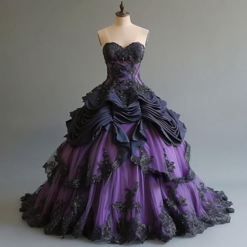 Mauuwy Gothic Black Quinceanera Dresses Puffy Beaded Tiered Sweet 16 Dresses Vintage Victorian's Wedding Dress for Bride2
