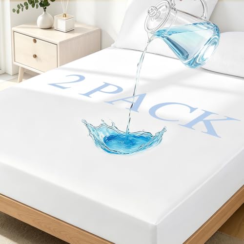 Image of Safe and Sound Mattress Protector, Premium 100% Waterproof Mattress Cover, Noiseless Breathable Soft, Fitted Deep Pocket 8-21'' Bed Cover Twin 2PACK