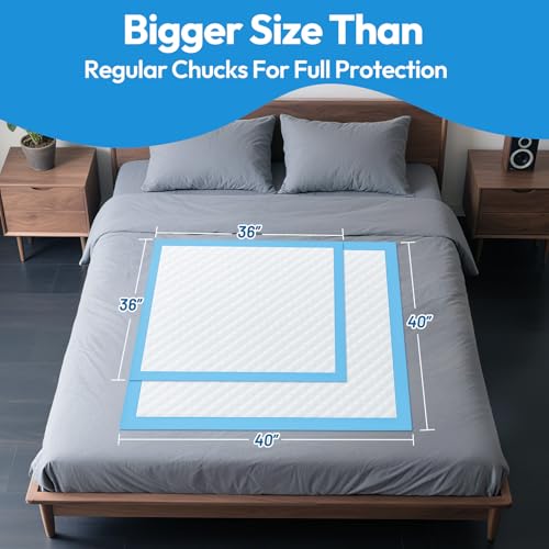 Image of Bed Pads Disposable Adult 40 inchx40 inch 60 Count, Extra Large Chucks Incontinence Underpads, Super Absorbent & Leakproof Chux Pads, Pee Pads for Pets, Adults & Kids, Puppy Training Pads