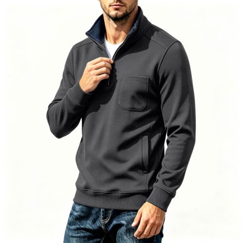 Mens Long Sleeve Shirts Fleece Lined Textured Casual Half Zip Pullover - image 3
