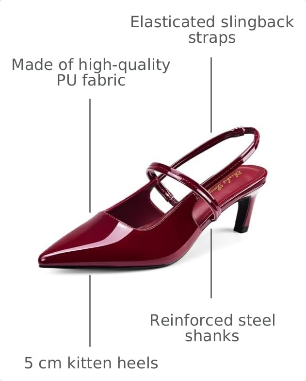 Image of Elisabet Tang Women's Kitten Heel Slingback Low Pumps 3 Inches Stiletto Pointed Closed Toe Elegant Dressy Bridal Wedding Party Shoes