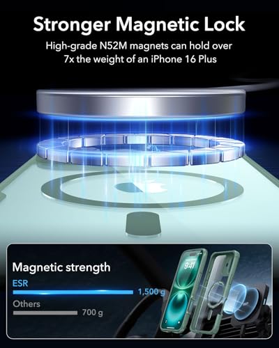 Image of ESR for iPhone 16 Plus Case, Compatible with MagSafe, Full-Body Military-Grade Drop Proof Case with Built-in 9H+ Tempered Glass Screen Protector, Armor Series, Clear Green