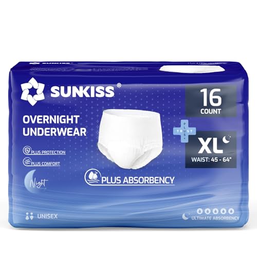 SUNKISS TrustPlus Pantalones Incontinencia para Adultos, Bragas Absorbentes para Hombres y Mujeres, Ropa Interior Absorbentes para Ancianos, Unisex, Bloquean el Olor, XL Noche, 16 Unidades