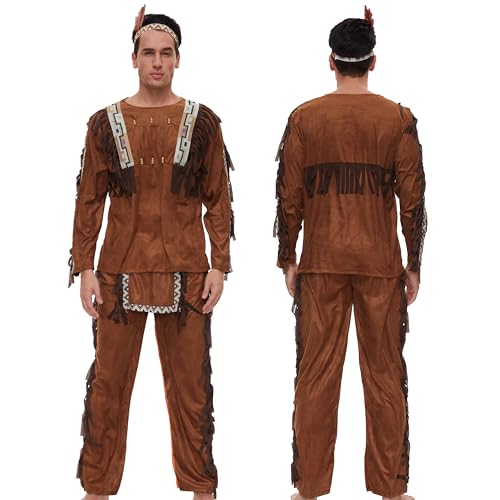 Déguisement indienne homme pour halloween et carnaval costume complet Aragallant M