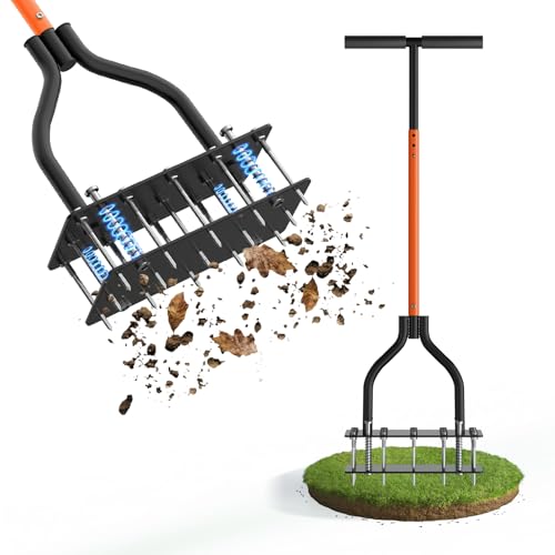 Lawn Aerator Tool with Dual-Layer Self-Cleaning Spikes, 15 Spike Heavy Duty Manual Lawn Aerator for Compact Soil, Anti-Clog Grass Aerator for Yard, Garden & Lawn Care