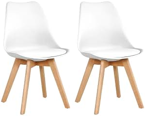 SHIITO - 2 Sillas de Comedor de Estilo Nórdico - 47 x 42 x 84 cm - Modelo Karlson - Pack de Diseño Sencillo y Elegante - con Patas de Haya - Color Blanco