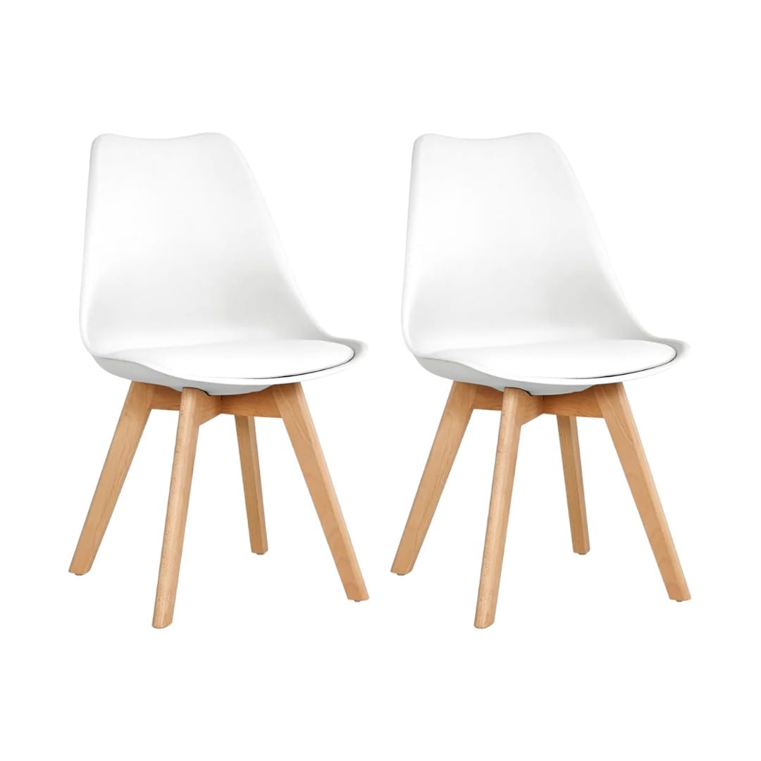 SHIITO - 2 Sillas de Comedor de Estilo Nórdico - 47 x 42 x 84 cm - Modelo Karlson - Pack de Diseño Sencillo y Elegante - con Patas de Haya - Color Blanco