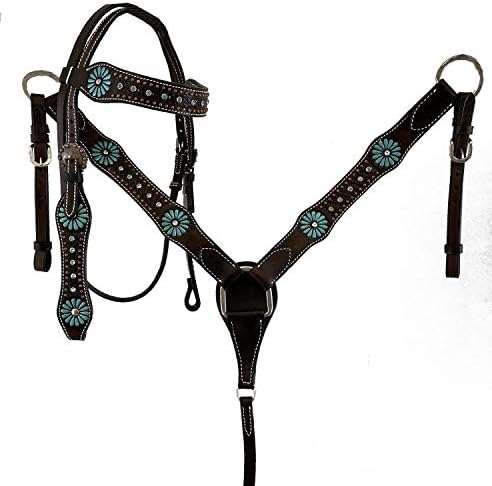 Showman Large Pony/Small Horse Cob Size Turquoise and Brown Navajo Beaded Headstall and Breast Collar Set