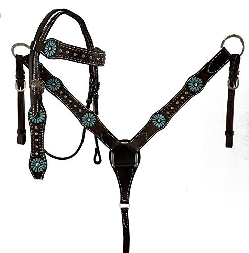 Showman Set aus Halfter und Brusthalsband, für Pony/kleines Pferd, Türkis und Braun, Navajo-Perlen, Größe L