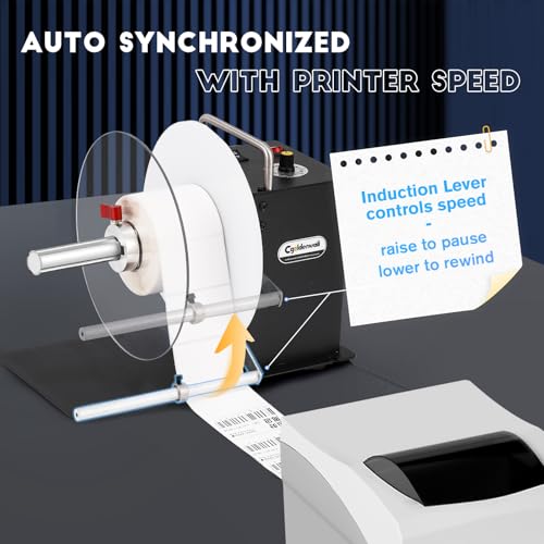CGOLDENWALL Upgraded Automatic Label Rewinder, Larger Label Width 7.08" Diameter 8.78", Bidirectional Rewinding, Corefree/1"/1.5"/3" Core, Speed Adjustable, Apparel Logistics Office, 100V-240V