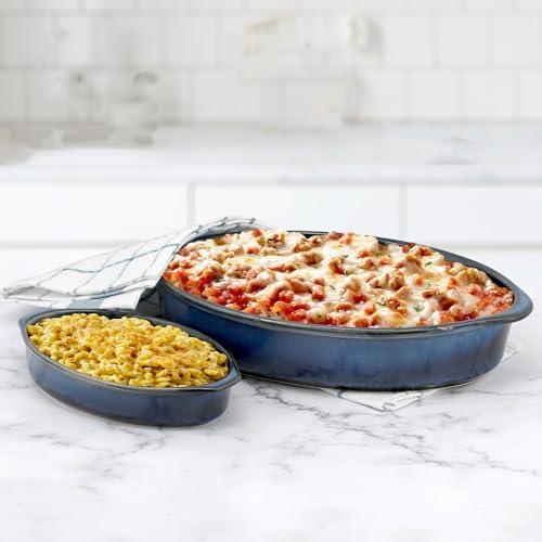 Emeril Lagasse 2-Piece Oval Stoneware Baking Dish Set - Versatile 1 & 2 Qt, for Baking, Perfect Casseroles, Roasts, Cake, Lasagna Pan, Microwave, Oven, Dishwasher, and Freezer Safe, S-803-2S-AZ - Thumbnail 3