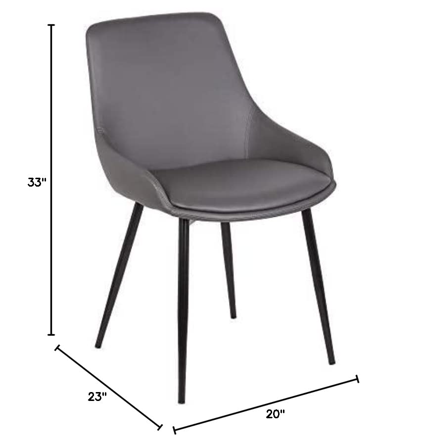 Armen Living Mia Dining Chair in Grey Faux Leather and Black Powder Coat Finish