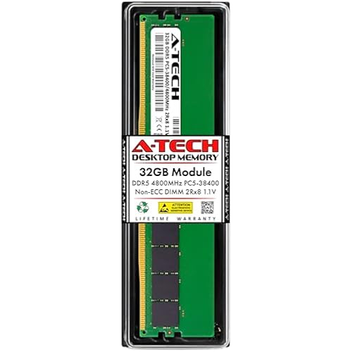 A-Tech 32GB DDR5 4800MHz PC5-38400 CL40 UDIMM 2Rx8 Dual Rank 1.1V Non-ECC Unbuffered DIMM 288-Pin Desktop PC/Computer RAM Memory Upgrade Module