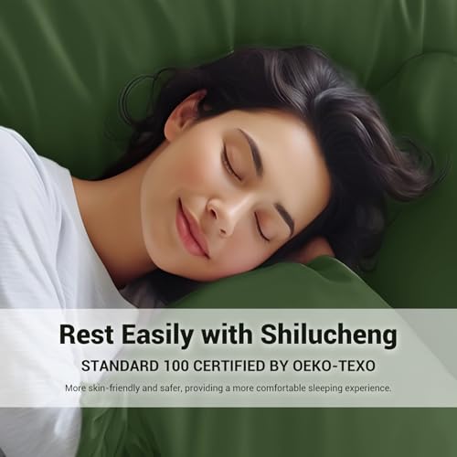 Image of Shilucheng 4 Piece Queen Sheet Sets, Cooling Sheets, Blend Rayon Derived from Bamboo, Deep Pocket Up to 16 inch, Breathable & Soft Bed Sheets, Hotel Silky Bedding Set, Olive Green