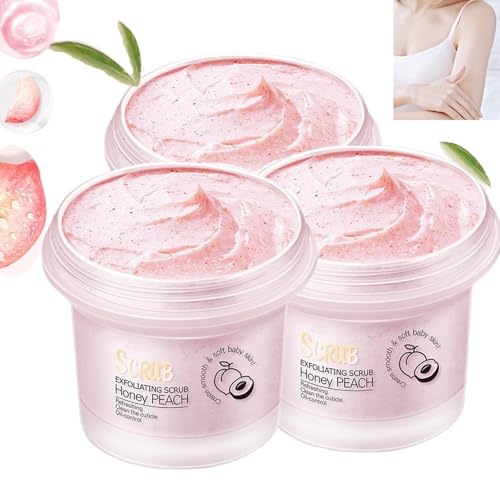 Crema exfoliante para el cuerpo exfoliante de la piel brillante de melocotón, crema hidratante para el cuerpo exfoliante, adecuada para las manos y los pies de la cara del cuerpo. (3pcs)