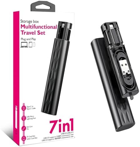 Aksesuarcı Aksesaurcı 7 in 1 Çok İşlevli USB C adaptör seti Type-C, Usb, Micro Light-ning Port, Seyahat için USB kablosu Sim kart, Hafıza Kartı saklama kutusu, kameralar ve daha fazlası için - Görsel 1