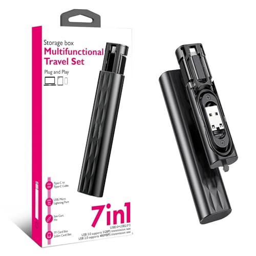 Aksesuarcı Aksesaurcı 7 in 1 Çok İşlevli USB C adaptör seti Type-C, Usb, Micro Light-ning Port, Seyahat için USB kablosu Sim kart, Hafıza Kartı saklama kutusu, kameralar ve daha fazlası için